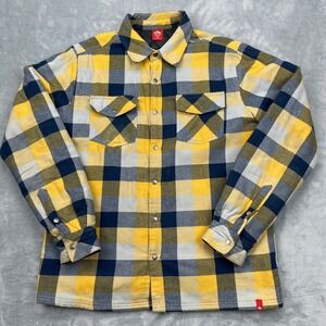 Eastern Mountain Sports Plaid Flannel Shirt Jacket Mens Medium Yellow Insulated
